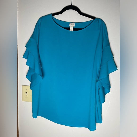 Closet Clear Out #2 Chico’s Teal Ruffled Top Plus Size 16 - Picture 1 of 4